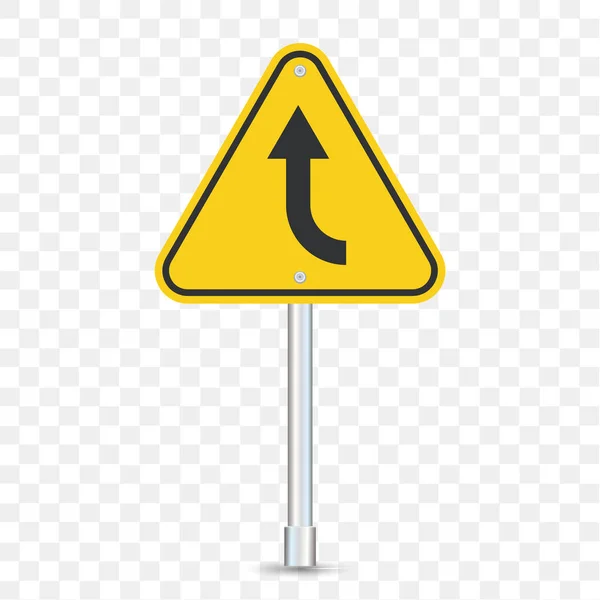 Usa交通标志正前方的一个公路曲线符号透明的网格背景 — 图库矢量图片