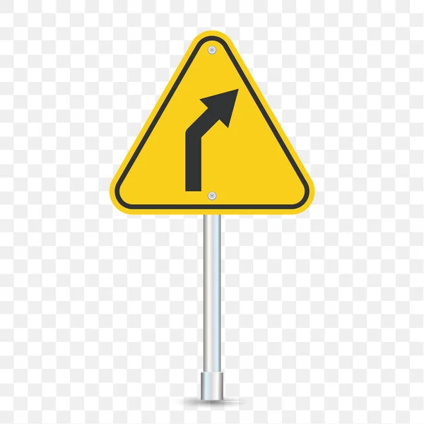 弯曲前方标志 交通标志 公路工程标志透明网格背景 — 图库矢量图片
