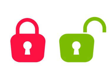 Kapalı kırmızı asma kilit ve açık yeşil ped kilidi açma simgesi
