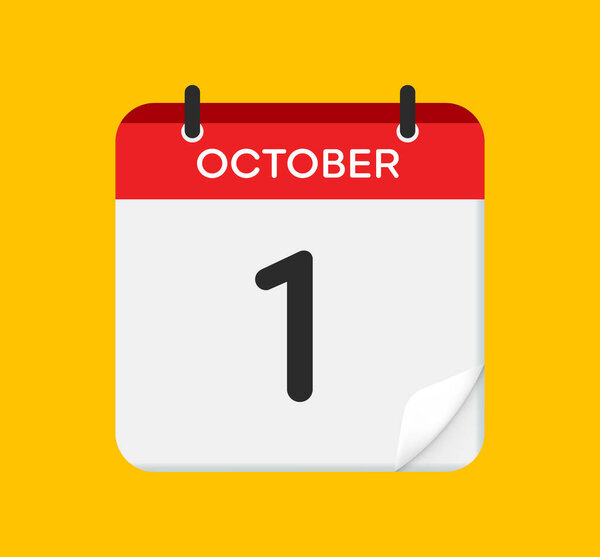 Vector calendar icon. 1 October. Day, month. Flat style.