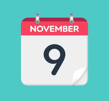  9 Kasım. Takvim tarihi. Takvimin bir yaprağı.