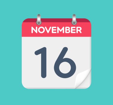  16 Kasım. Takvim tarihi. Takvimin bir yaprağı.