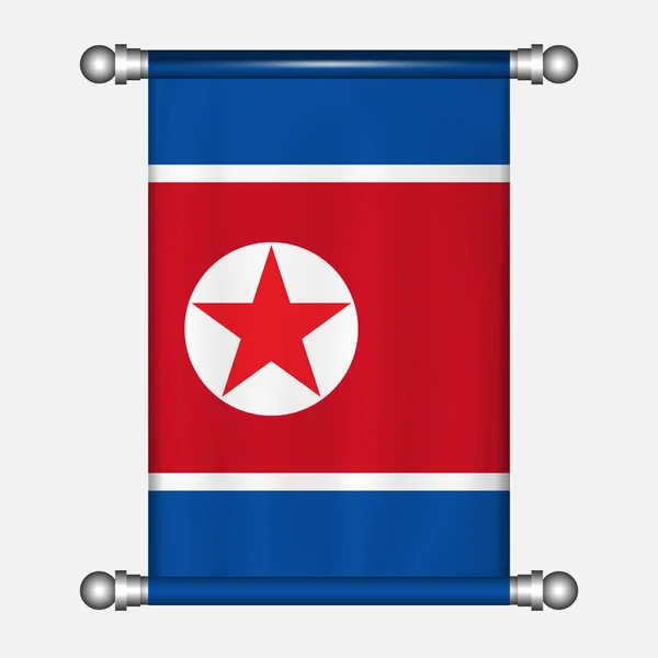 Realistic Hanging Flag North Korea Pennant — Stock Vector