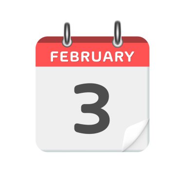 3 Şubat. Beyaz arkaplanda takvim yaprağı.