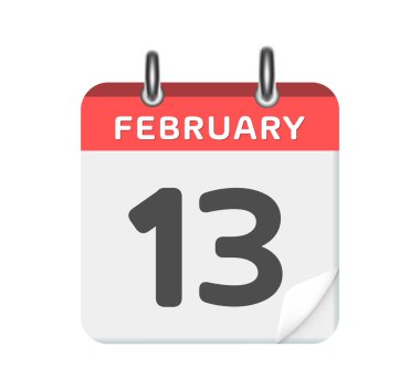 13 Şubat. Beyaz arkaplanda takvim simgesi. 