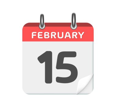 15 Şubat. Beyaz arkaplanda takvim simgesi. 