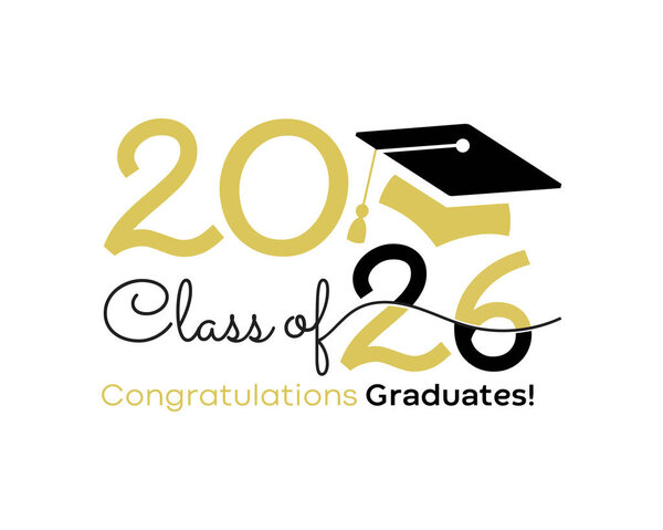 Выпуск 2026 года. Стилизованная каллиграфическая надпись Класс 2026 в одной строке.