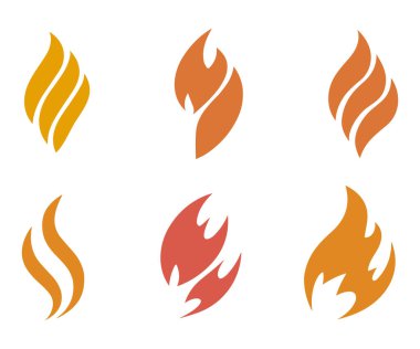 Set of orange flame icons representing fire heat and energy concepts