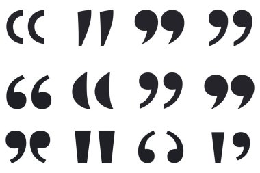 Konuşma ve alıntı metni için siyah tırnak işaretleri ve virgüller kümesi