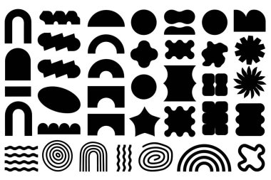 Modern tasarım için siyah soyut geometrik şekiller ve siluetler.