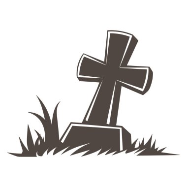 Mezarlık tasarımı için çapraz sembollü bir Hıristiyan mezar taşının siyah silueti.