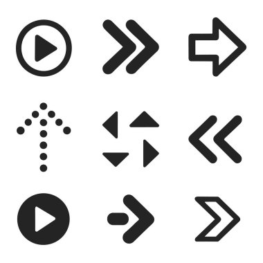 Set of bold black arrow icons for navigation and media player interface