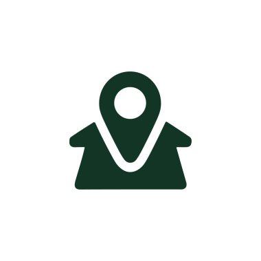 Emlak ve adres kavramları için konum rozeti sembolüne sahip yeşil ev simgesi