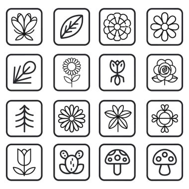 Floral square frame icons with leaf and flower decorative elements