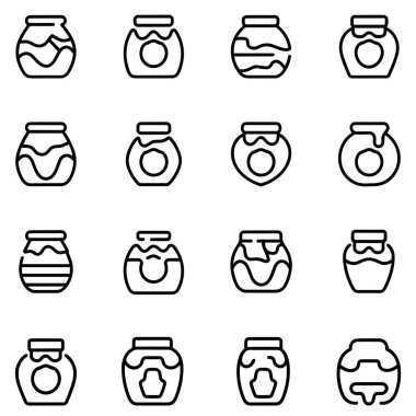 Depolama ve paketleme tasarımı için kavanoz ve kabın ana hatları simgeleri ayarlandı