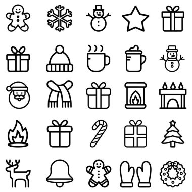 Christmas and winter holiday line icons collection with festive elements