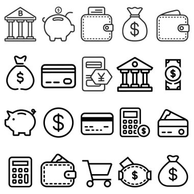 İş tasarımı için finans parası ve bankacılık ana hatları simgeleri