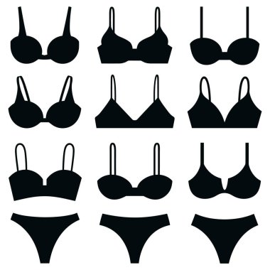 Moda tasarımı için siyah kadın iç çamaşırı ve iç çamaşırı siluetleri.