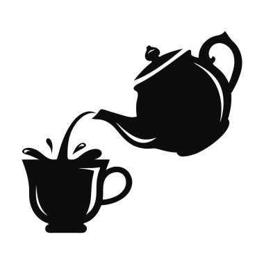 Çaydanlık fincana çay döküyor. Çay dökme vektörü. çay silueti