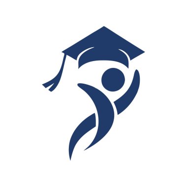 Mezuniyet şapkası ve defne çelengi logosu olan soyut öğrenci silueti