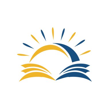 Eğitim konsepti için soyut açık kitap ve yükselen güneş logosu
