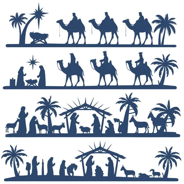 İsa 'nın Doğumu Sahnesi Silüetleri. Doğum Sahnesi Vektörü. Doğum simgesi