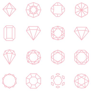 Mücevher tasarımı için pembe çizgili elmas ve mücevher şekilleri.