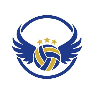 Üç Yıldızlı Kanatlı Voleybol Logosu Spor Takımı Amblemi