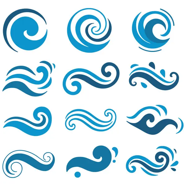 Okyanus, Su ve Sörf Tasarımı İçin Mavi Dalga Simgesi Ayarları