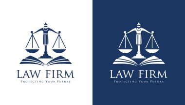 Hukuk firmasının logosu. Adalet vektörü. Avukat logosu. kanun vektörü