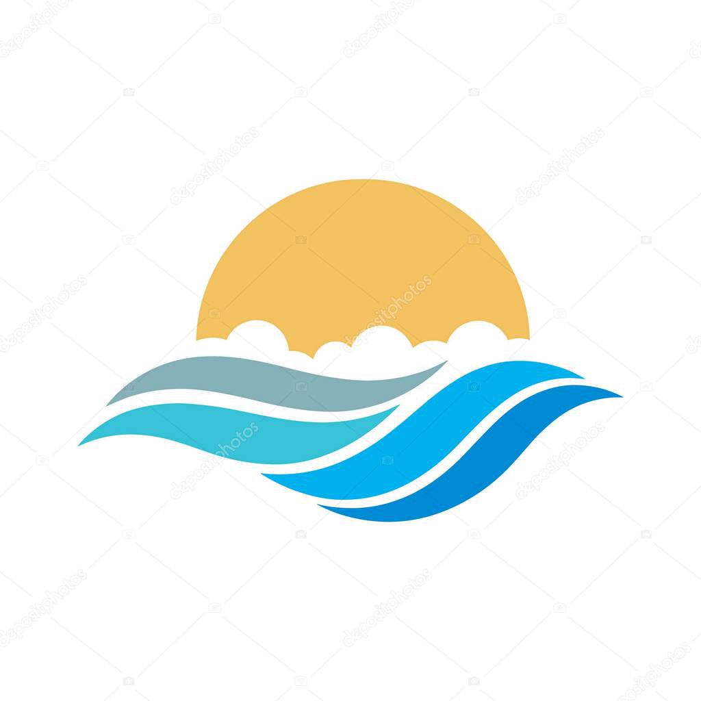 Sunset logo.  ocean waves icon.  beach vector