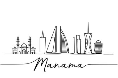 Manama şehrinin ufuk çizgisi sürekli olarak bahreyn simgesi taşıyıcı çiziyor