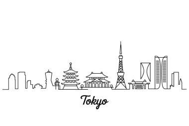 Tokyo şehrinin ufuk çizgisi Japonya 'nın simge vektörünü çiziyor