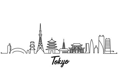 Tokyo şehrinin ufuk çizgisi Japonya 'nın simge vektörünü çiziyor