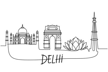 Delhi şehrinin silueti Hindistan 'ın tarihi vektör resimlerini çiziyor