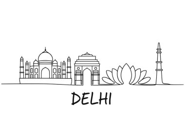 Delhi şehrinin silueti Hindistan 'ın tarihi vektör resimlerini çiziyor