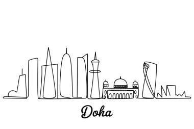 Doha şehrinin ufuk çizgisi sürekli olarak Katar 'ın dönüm noktası çizimi