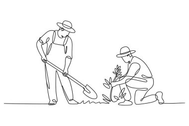 Çiftçilerin birlikte ağaç dikmesi, sürekli olarak tarımsal vektörler çizmesi.