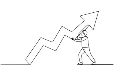 Büyüme grafiğini zorlayan adam sürekli olarak iş başarısı vektör çizimi yapıyor