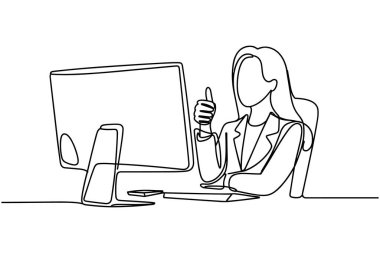 Ofis çalışanı bilgisayar sürekli çizim çizimi iş vektörü illüstrasyonu kullanıyor