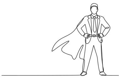 Süper kahraman adam sürekli çizgi çiziyor. Kahraman güç konsepti çizimi.