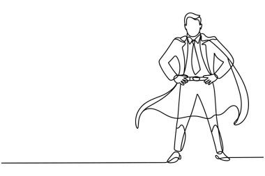 Süper kahraman adam sürekli çizgi çiziyor. Kahraman güç konsepti çizimi.