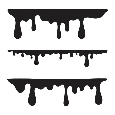 Üç yatay siyah mürekkep bandı aşağı doğru beyaz bir zemine doğru damlıyor. Damlalar uzunluk ve kalınlıkta değişir, dinamik ve dağınık bir doku yaratır. Bu grafik ögesi basit ama etkili, değişkenler için uygun