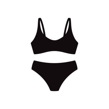 Bikini takımının siyah bir silueti beyaz bir arkaplanda sergilenir. Görüntü ince kayışlı sütyen stili bir üst ve aynı bel kısacık alt içeriyor. Her iki parça da basit ve sınıfı temsil eden koyu siyah şekiller olarak sunulmaktadır.