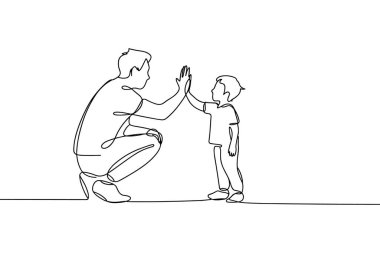 Minimalist bir çizim, bir baba ve oğlu arasındaki iç açıcı anı yakalar. Baba çömeliyor ve her ikisi de birbirine beşlik çakıyor. Aralıksız siyah çizgi sanat biçimi c 'nin basit ama anlamlı bir tasvirini oluşturur.