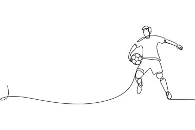 Devamlı bir çizgi sanatı tarzında bir futbolcunun minimalist çizimi. Oyuncu bir futbol topunu tutarak hareket halinde tasvir edilir ve pas ya da tekme atmaya hazırdır. Sanat eserleri tek ve kesintisiz bir çizgide, akıcılık hissi yaratıyor.