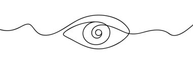 Bir insan gözünün minimalist, tek çizgi çizimi. Göz, üst ve alt göz kapaklarını ve çevresini oluşturan dalgalı bir çizgi ile yatay olarak tasvir edilir. Öğrenci gergin bir spiral ile temsil edilir, derinlik ve odaklanma hissi yaratır.