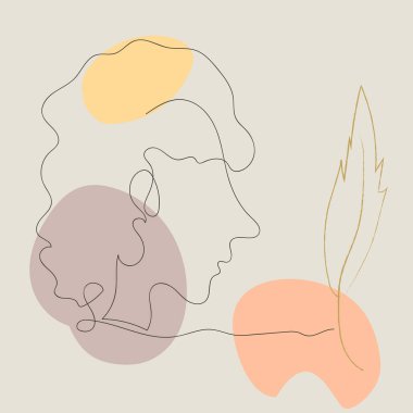 Boho çizgisi sanat şairi tarzında bir adamın portresi. Vektör illüstrasyonu 