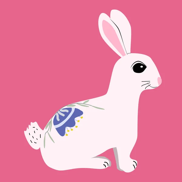 Weißes Kaninchen Cartoon Stil Grünen Anzug Mit Schleife Auf Rosa — Stockvektor