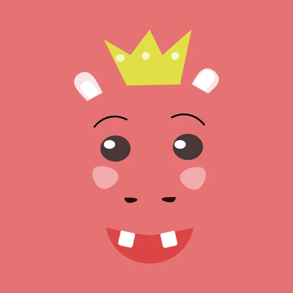 Hipopopopotam Księżniczka Baby Cartoon Twarz Dla Kartki Życzeniami Tkaniny Desighn — Wektor stockowy